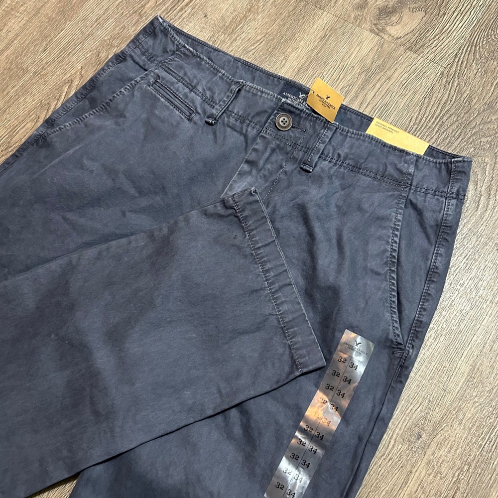 American Eagle Original Straight Pants 32x34 (32X33) Navy Blue Chino Cotton New